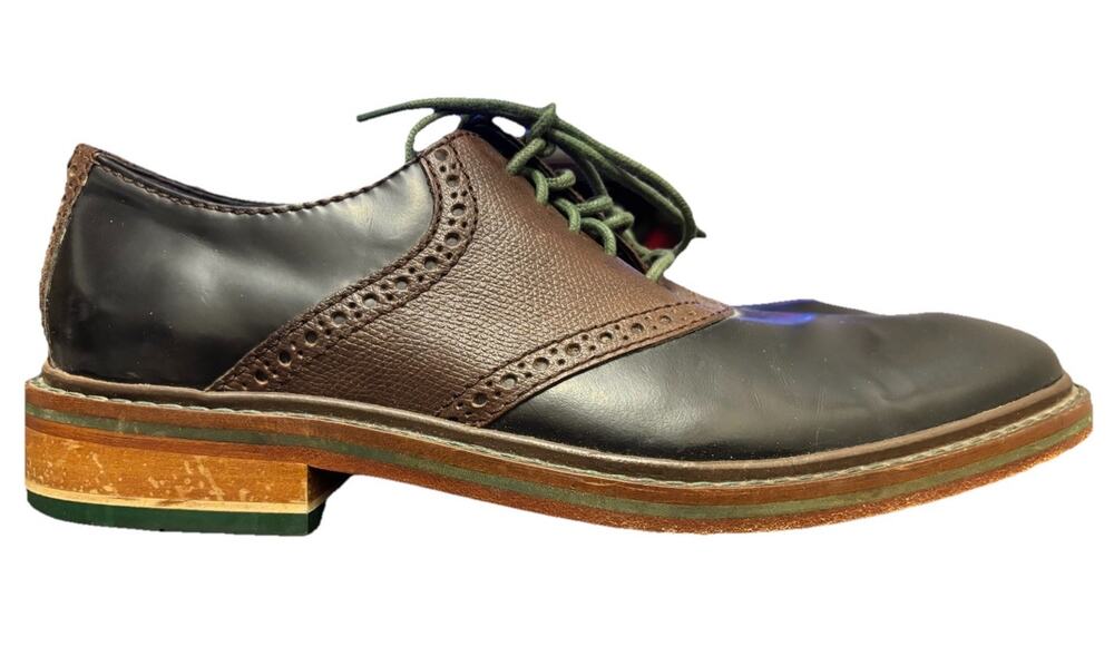 Cole Haan Men’s Sz 7.5 Colton Winter Saddle Oxfords Black Chestnut Green